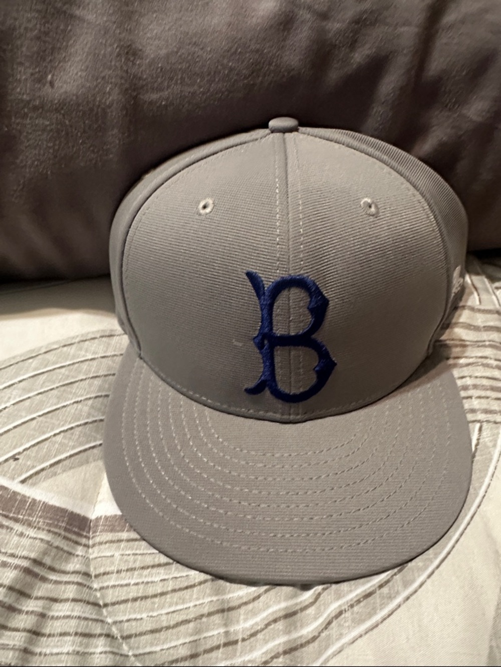 New Era Gray Fitted Hat with Blue 'B' Emblem